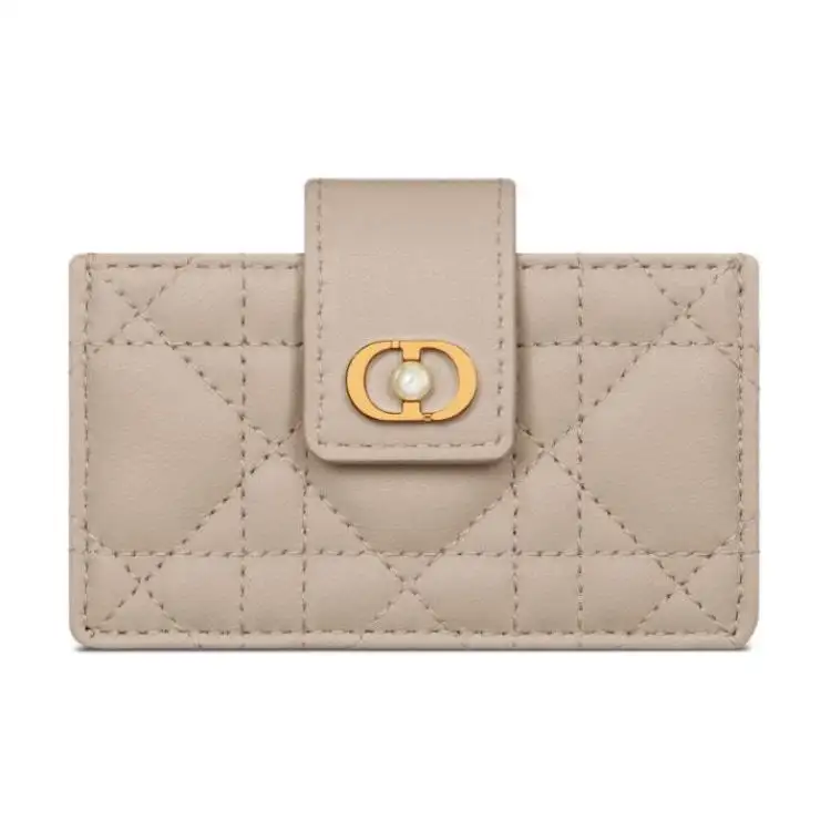 DIOR Jolie Sheepskin Card Holder Women's Pink Beige