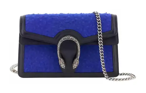 GUCCI Fabric With Cow Leather Shoulder Bag, Crossbody Bag Women's Blue