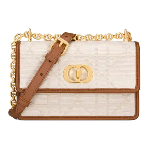 DIOR Gold Finish Metal Woven Cotton With Calfskin Detail Crossbody Bag, Shoulder Bag Women's Beige
