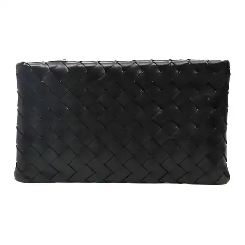 Bottega Veneta Leather Clutch Medium Unisex Black