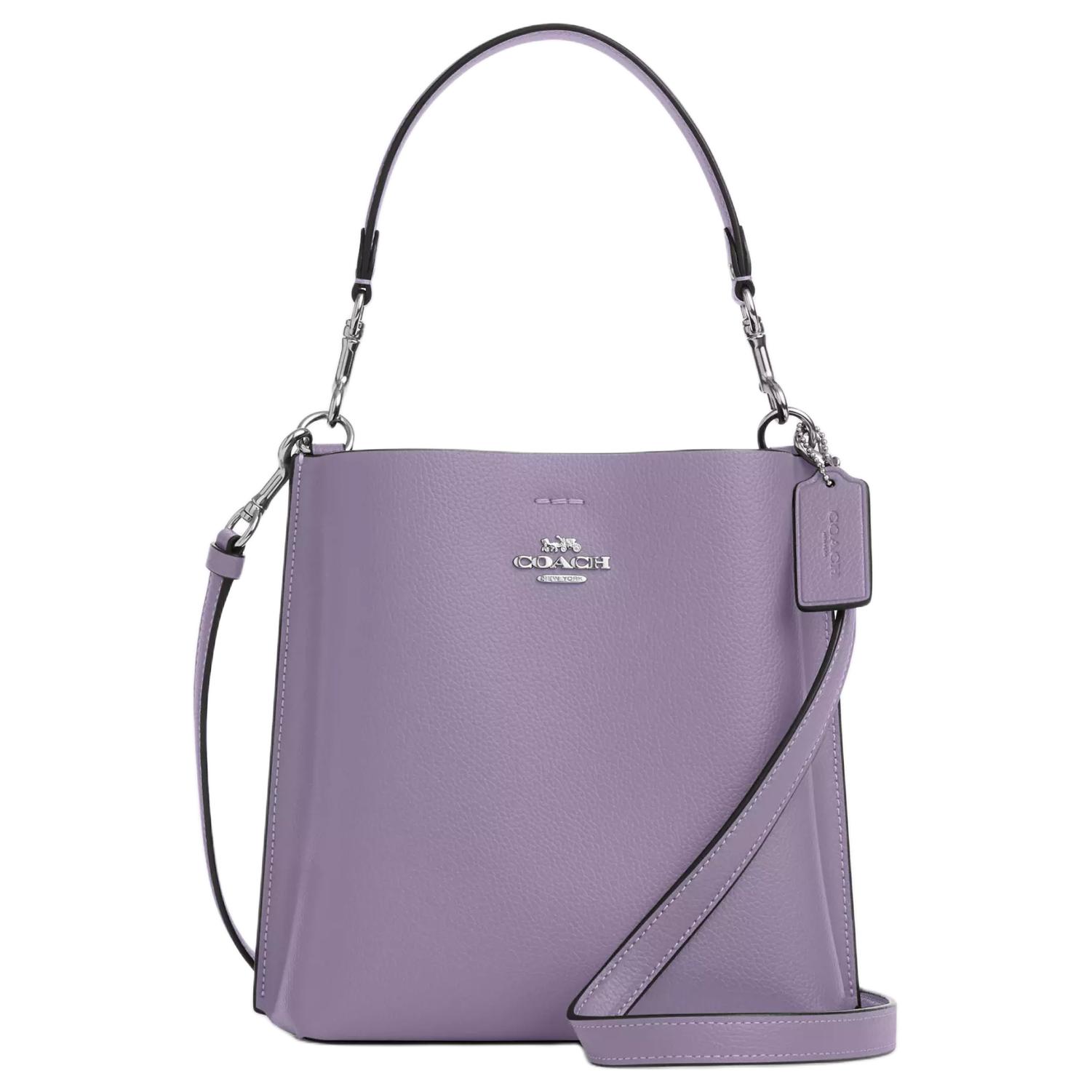 COACH Mollie Double Sided Leather Bucket Bag, Handbag, Shoulder Bag, Crossbody Bag Small Women's Silver & Light Purple