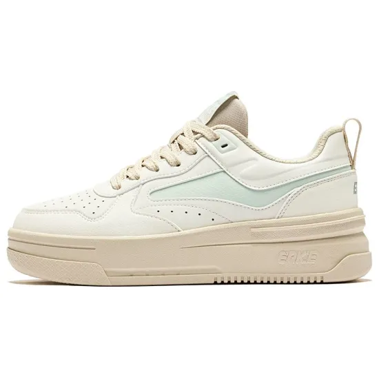 Erke Skateboard Shoes Women's Low-Top Microcrystal White Warm Linen