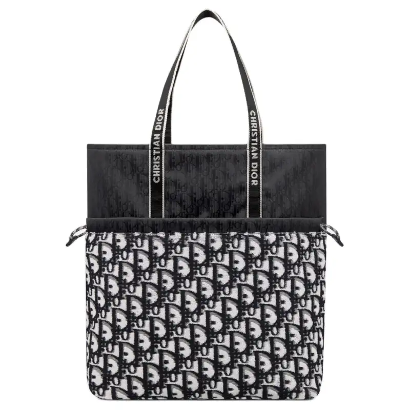 DIOR Cotton Blend Terry Fabric Tote Bag, Shopping Bag, Handbag Men's Black