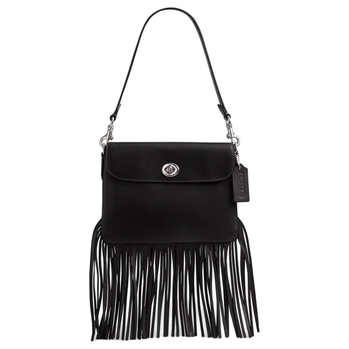 COACH 1964 Fringe Leather Shoulder Bags Small Women's Silver & Black