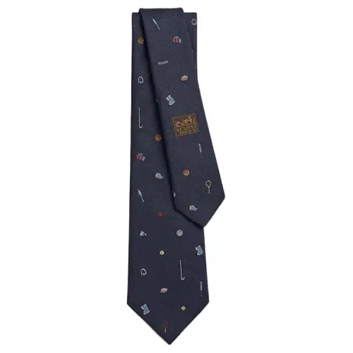 HERMES Mulberry Silk Ties Men's Blue