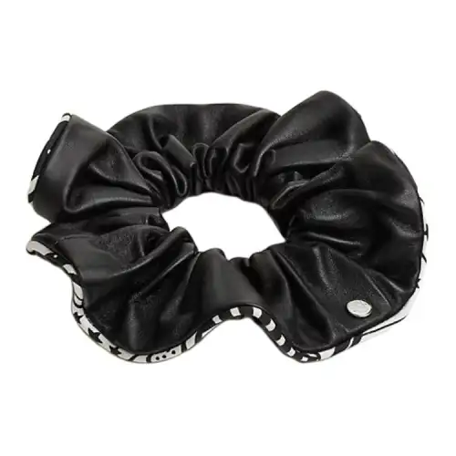 HERMES Claudia Lambskin Hair Tie Women's Black
