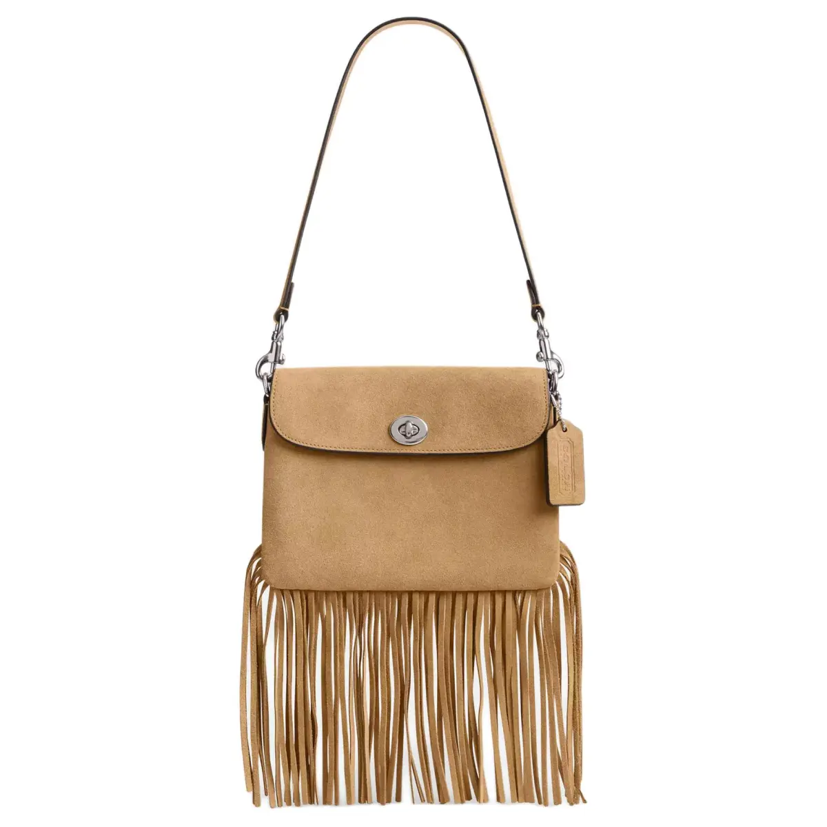 COACH 1964 Fringe Suede Fringe Bag, Handbag, Shoulder Bag Small Women's Silver & Peanut