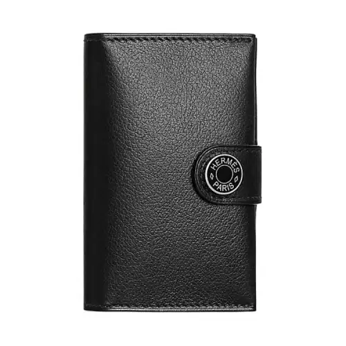 HERMES Evergrain Calfskin Card Holder Men's Black