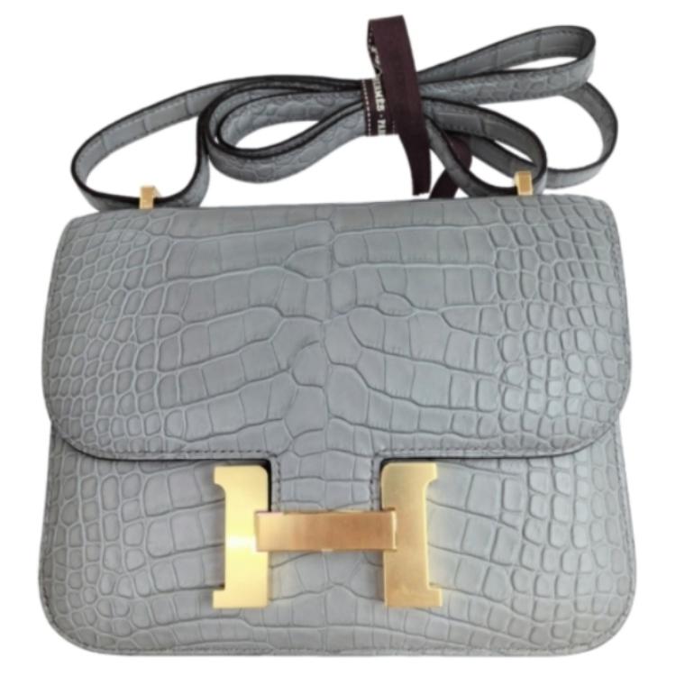 HERMES Hermès Constance 19 gold buckle matte crocodile leather crossbody shoulder bag 19 women's 0V crystal gray