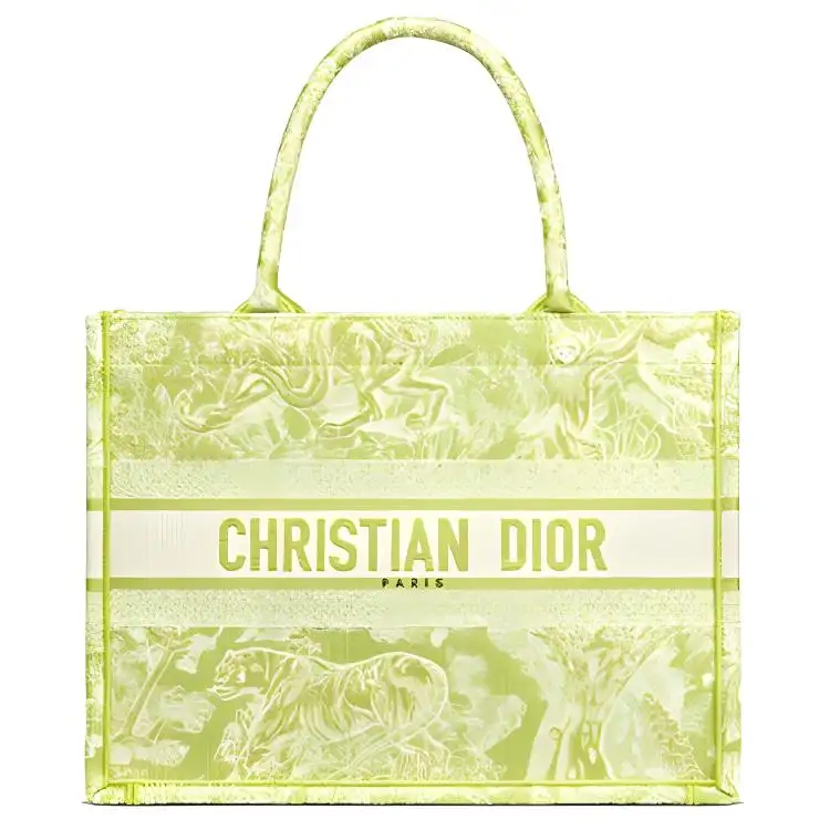DIOR BookTote Canvas Tote Bag, Shopping Bag, Handbag Medium Women's Yellow Green