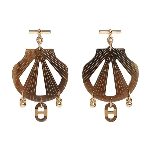 HERMES Metal Earrings Unisex Gold