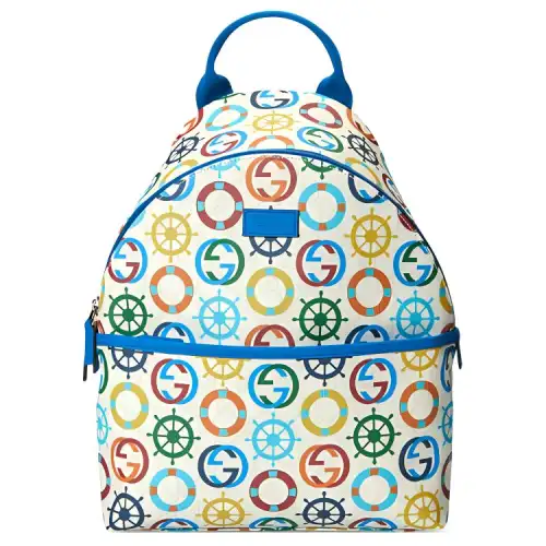 GUCCI Canvas With Leather Backpack For Kids' White/Blue
