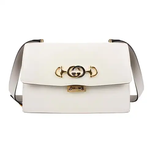 GUCCI Zumi Smooth Leather Shoulder Bag Small Women's White