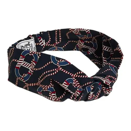 HERMES Brand Logo Hair Bands Unisex Navy Blue