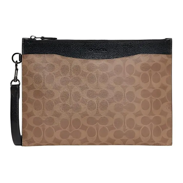 COACH Hitch Cow Leather Document Bag Wrist Bag Clutch Large Men's Brown