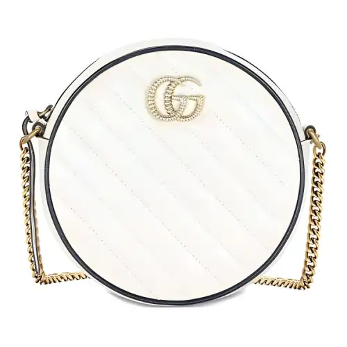 GUCCI Marmont Leather Shoulder Bag, Crossbody Bag Mini Women's White & Blue