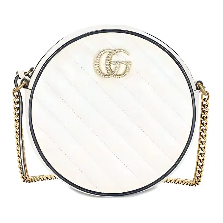 GUCCI Marmont Leather Shoulder Bag, Crossbody Bag Mini Women's White & Blue