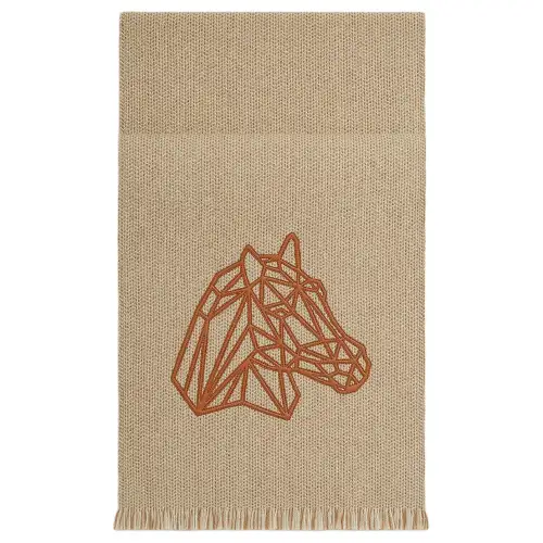 HERMES Faubourg Cashmere Knit Scarves Men's Beige