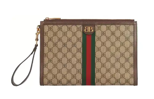 Balenciaga GUCCI Collaboration Cow Leather Wristband Clutch Women's Ebony