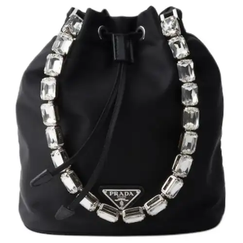 PRADA Fabric With Leather Bucket Bag, Shoulder Bag, Crossbody Bag, Handbag Mini Women's Black