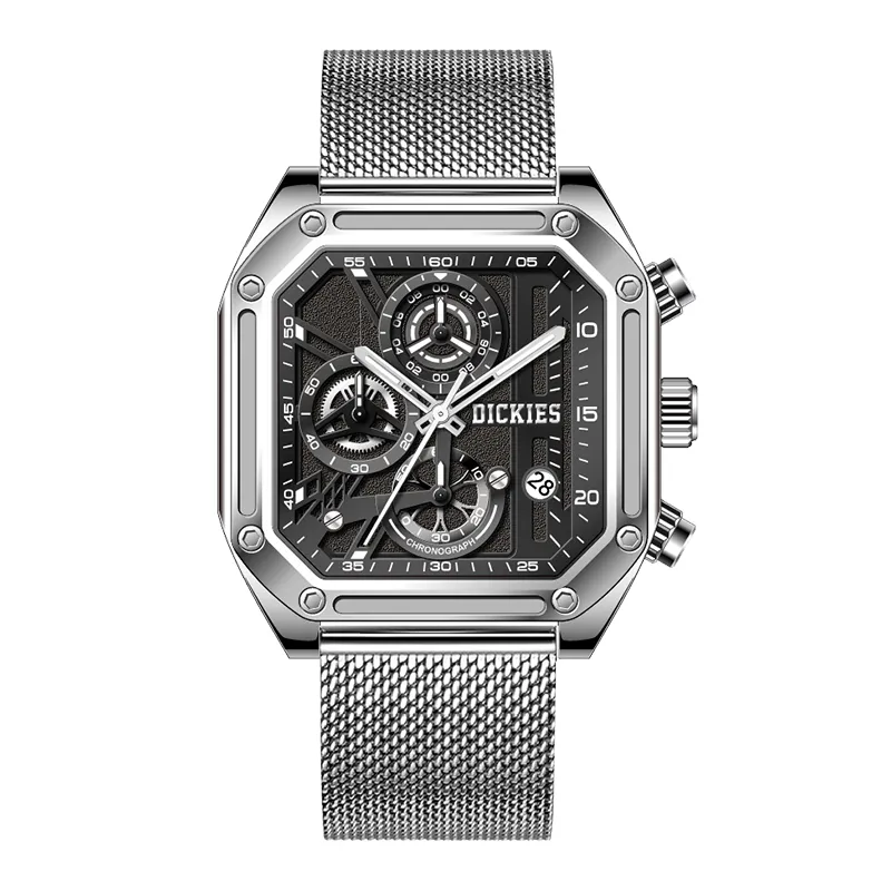 Dickies Wrist Watches Quartz Movement Steel Strap Black Dial Men's Watches Box