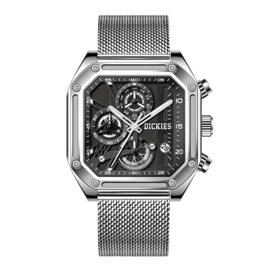 Dickies Wrist Watches Quartz Movement Steel Strap Black Dial Men's Watches Box