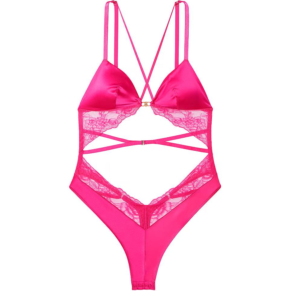 Женское боди Victoria's Secret Satin Lace (розовое)