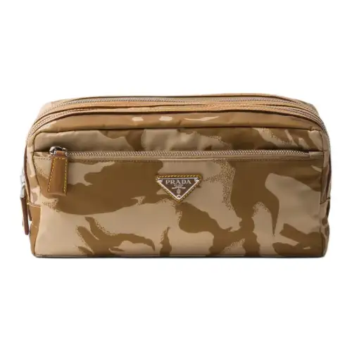 PRADA Recycled Nylon With Leather Clutch Small Men's Khaki