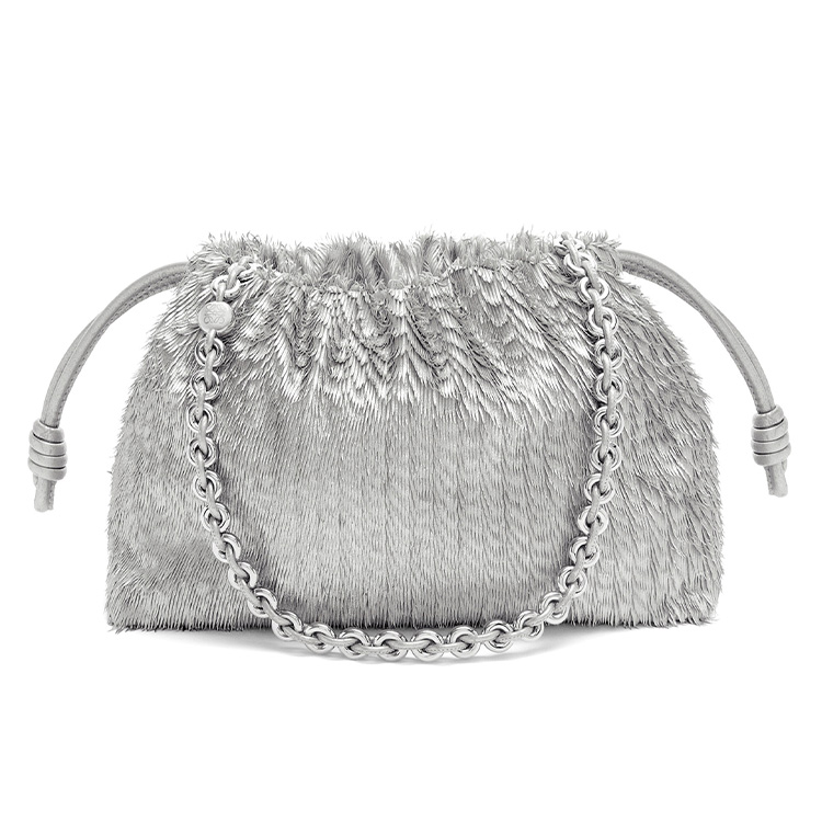 LOEWE Flamenco Calfskin Portable One Shoulder Clutch Women's Silver