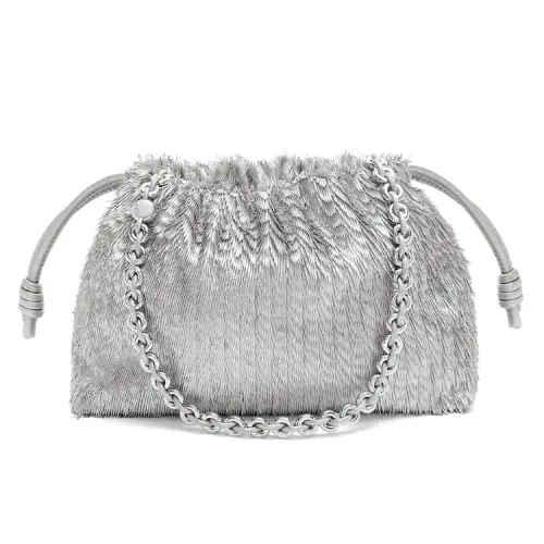 LOEWE Flamenco Calfskin Portable One Shoulder Clutch Women's Silver