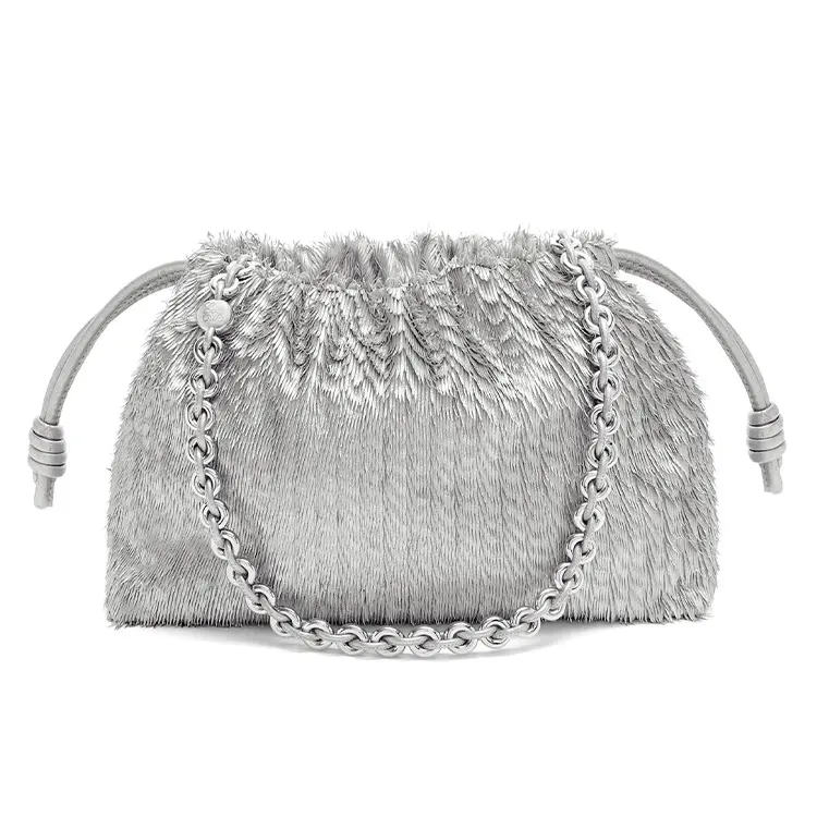 LOEWE Flamenco Calfskin Portable One Shoulder Clutch Women's Silver