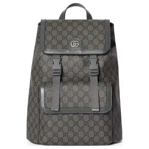 GUCCI Ophidia Canvas With Leather Binding Backpack Men's Gray & Black
