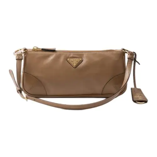 PRADA Re Edition Leather Handbag, Shoulder Bag Small Women's Cameo Brown