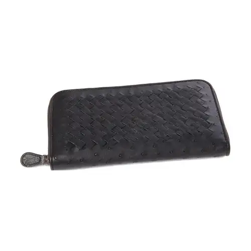 Bottega Veneta Ostrich Leather Clutch Wrist Bag Wallet Regular Unisex Black