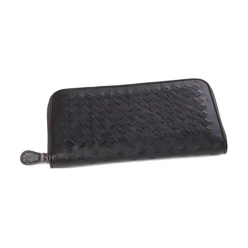 Bottega Veneta Ostrich Leather Clutch Wrist Bag Wallet Regular Unisex Black