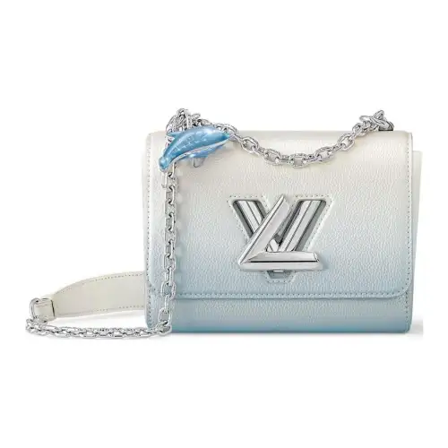 LOUIS VUITTON Twist Leather Crossbody Bag, Shoulder Bag Small Women's White & Light Blue