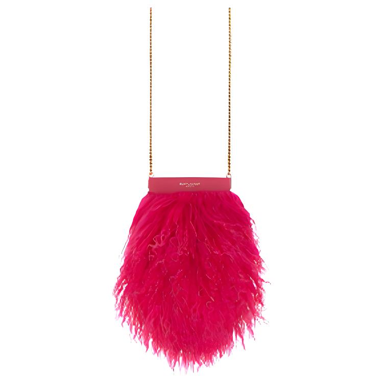 SAINT LAURENT Shearling Lambskin Crossbody Bag, Shoulder Bag Women's Fuchsia