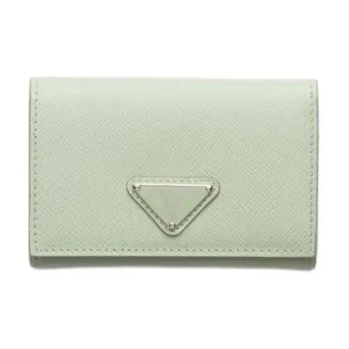 PRADA Leather Card Holder Women's Light Green