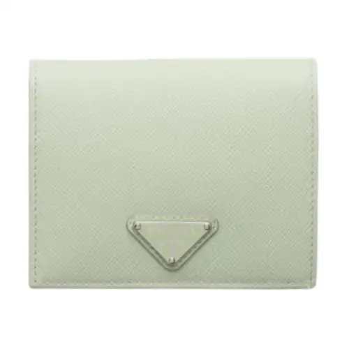 PRADA Cow Leather Wallet Women's Light Green