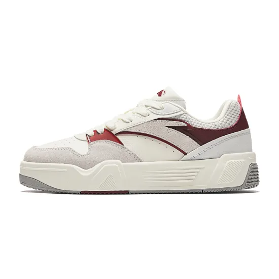 ANTA C37 Series Skateboard Shoes Women's Low-Top Ivory White/Sand Gray/Crimson Red