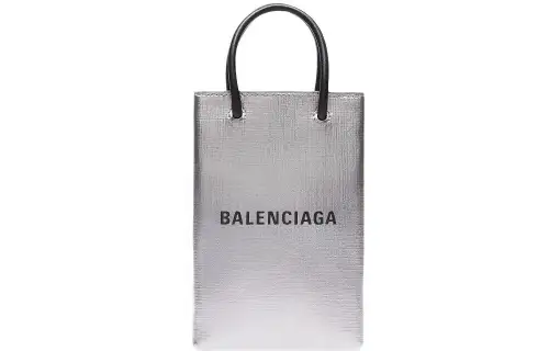 Balenciaga Cow Leather Shopping Bag, Cell Phone Pouch, Shoulder Bag Women's Silver