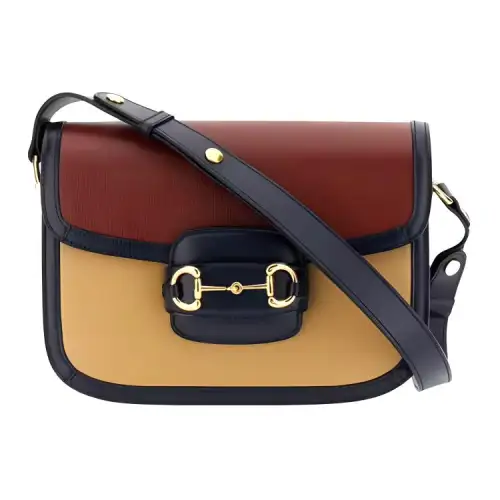 GUCCI Horsebit 1955 Multicolor Leather Saddle Bag, Shoulder Bag, Crossbody Bag Women's Brick Red