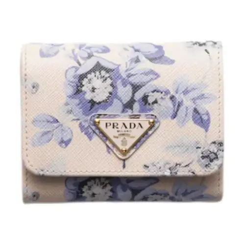 PRADA Saffiano Leather Wallet Women's Light Blue
