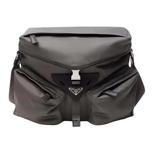 PRADA Recycled Nylon With Leather Crossbody Bag, Shoulder Bag Men's Gray