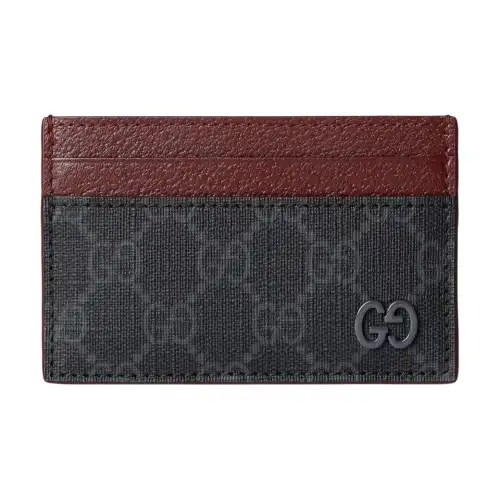 GUCCI Canvas With Leather Trim Card Holder Men's Black & Burgundy