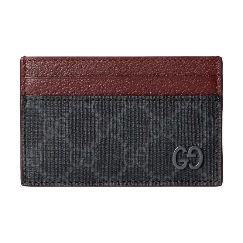 GUCCI Canvas With Leather Trim Card Holder Men's Black & Burgundy