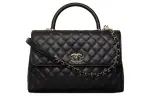 CHANEL Coco Handle Cow Leather Handbag, Shoulder Bag, Crossbody Bag Women's Black