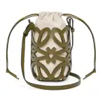 LOEWE Anagram Calfskin With Canvas Bag, Bucket Bag, Shoulder Bag, Crossbody Bag Women's Olive & Beige