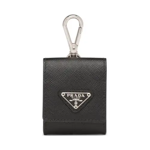 PRADA Saffiano Leather Earphone Case Unisex Black
