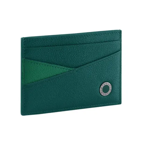 BVLGARI Grain Calfskin Card Holder Men's Green